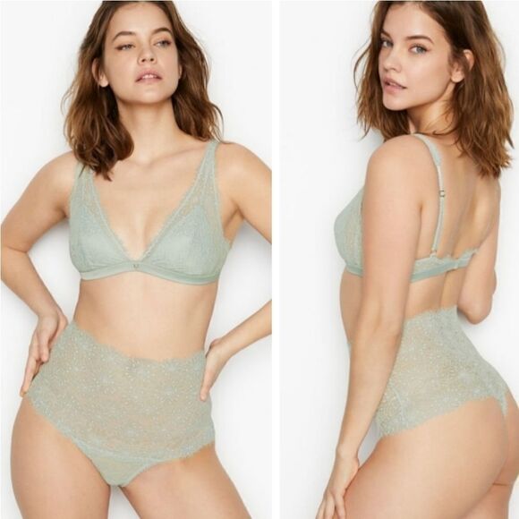 Victoria's Secret High Rise Lace Thong Panties Sage Green Medium NWT new - Picture 1 of 10